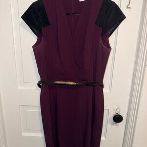 Calvin Klein Plum Midi Sheath Dress with Black Accents